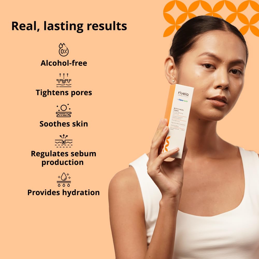 Rivela Dermascience Witch Hazel Face Toner by Cipla | Alcohol-Free Hydrating Toner for Pore Tightening, Soothing & Glowing Skin | With 6 Botanical Extracts to Regulate Sebum Production | 100ml | Perfect for Daily Skincare Routine & Post-Shave Care