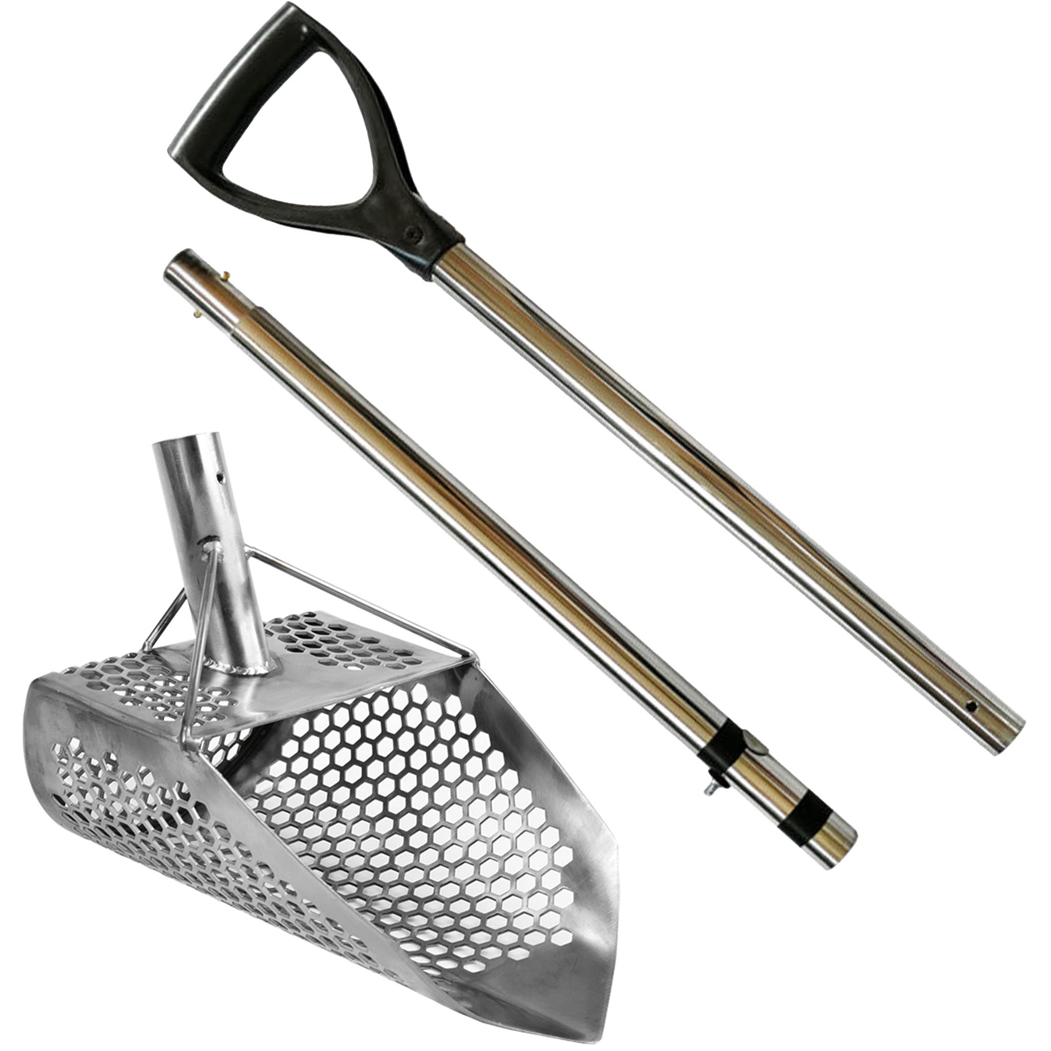 Premium Stainless Steel Beach Sand Scoop for Metal Detecting - Heavy Duty Collapsible Pole with Ergonomic Handle (Orca 11.5