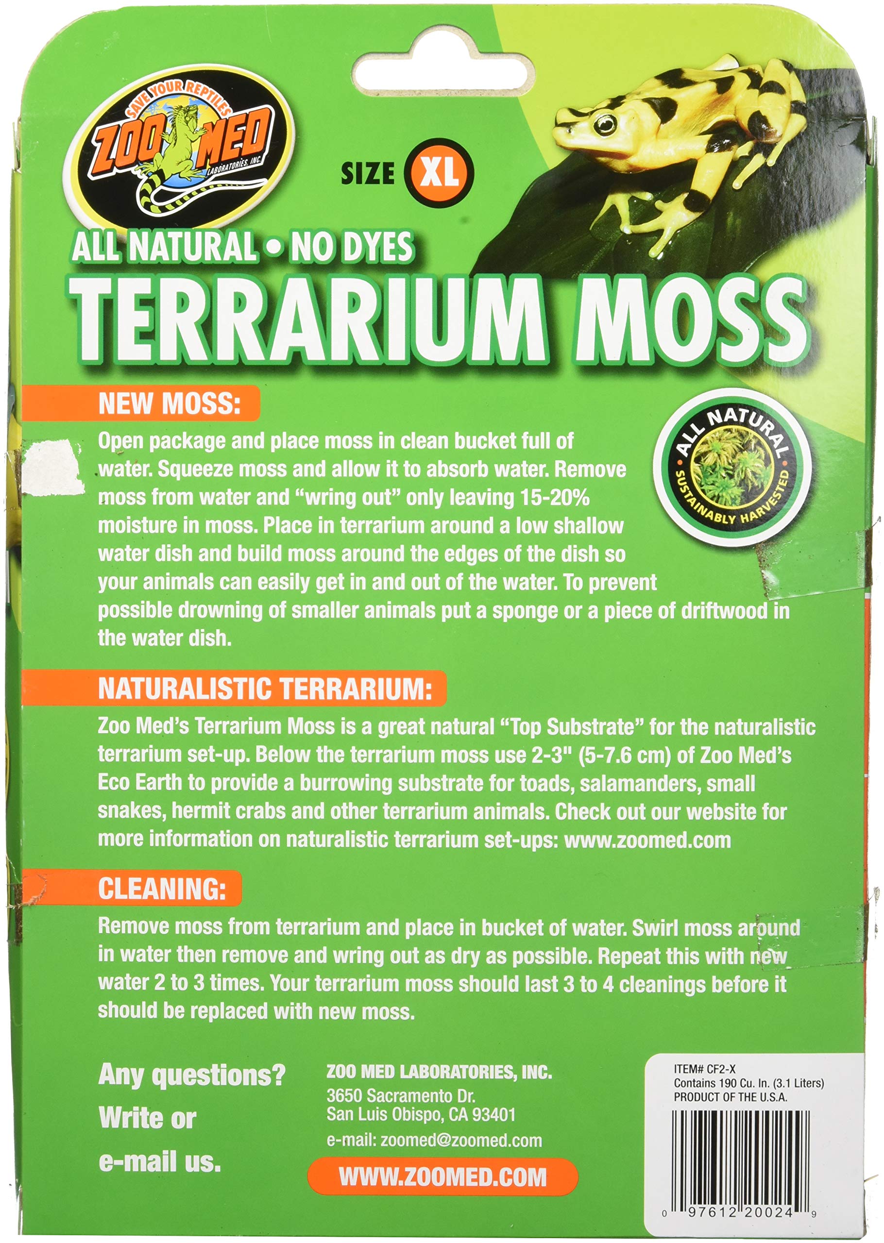 Premium Zoo Med Terrarium Moss - Natural Terrarium Substrate for Reptiles, Amphibians & Vivariums | Ideal for Habitat Decoration, Moisture Retention & Bioactive Setups
