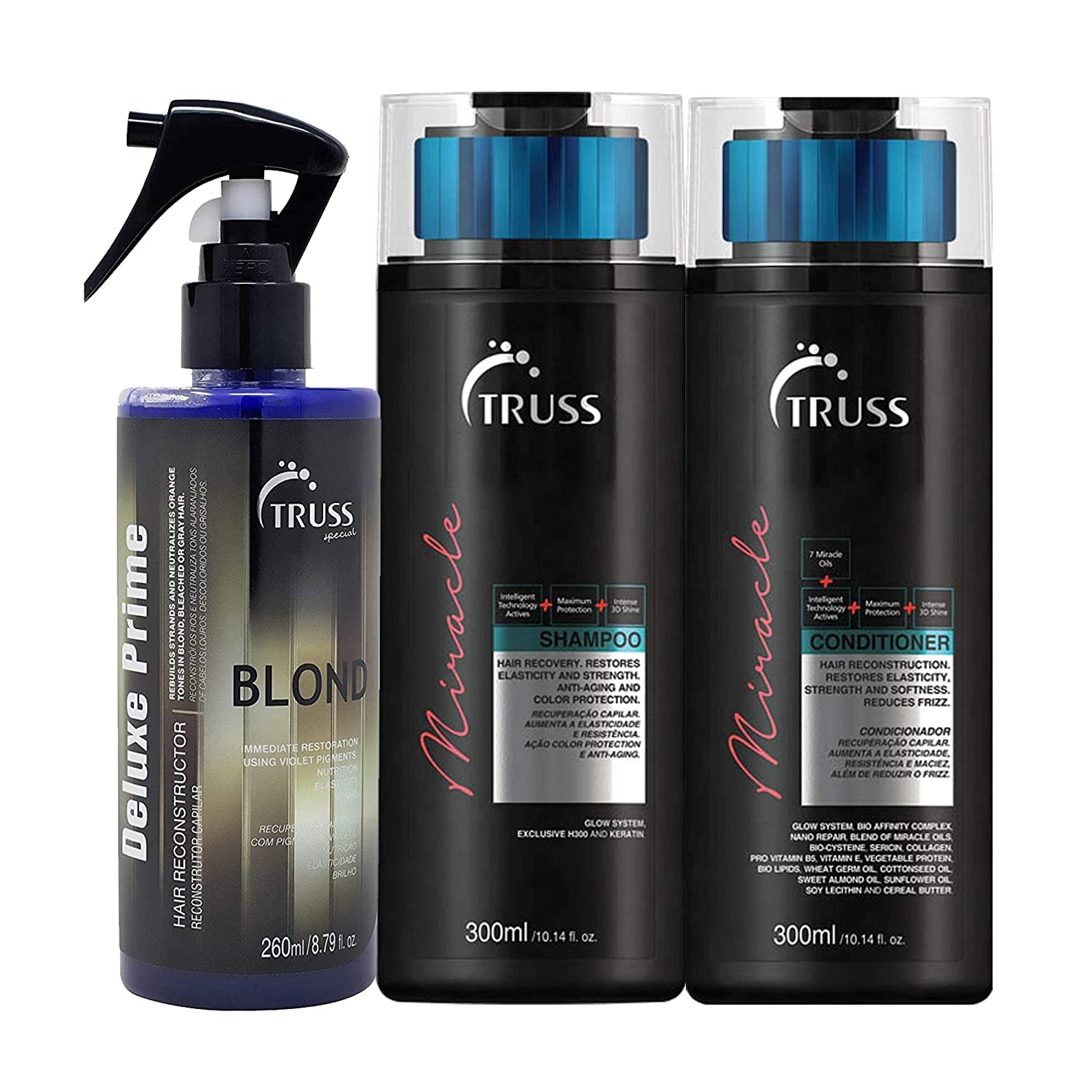 Truss Deluxe Prime Champagne Blond Hair Toner & Miracle Shampoo Conditioner Set - Salon Quality Blonde Hair Care for Color-Treated & Bleached Hair - Perfect for At-Home Hair Maintenance & Salon Professionals