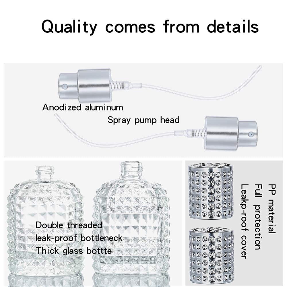 50ml Refillable Glass Spray Bottle with Pump & Cap - DIY Perfume, Essential Oil, Rose Water Dispenser - Travel Size for Aromatherapy, Skincare, Home Fragrance (Silver, Pack of 1)