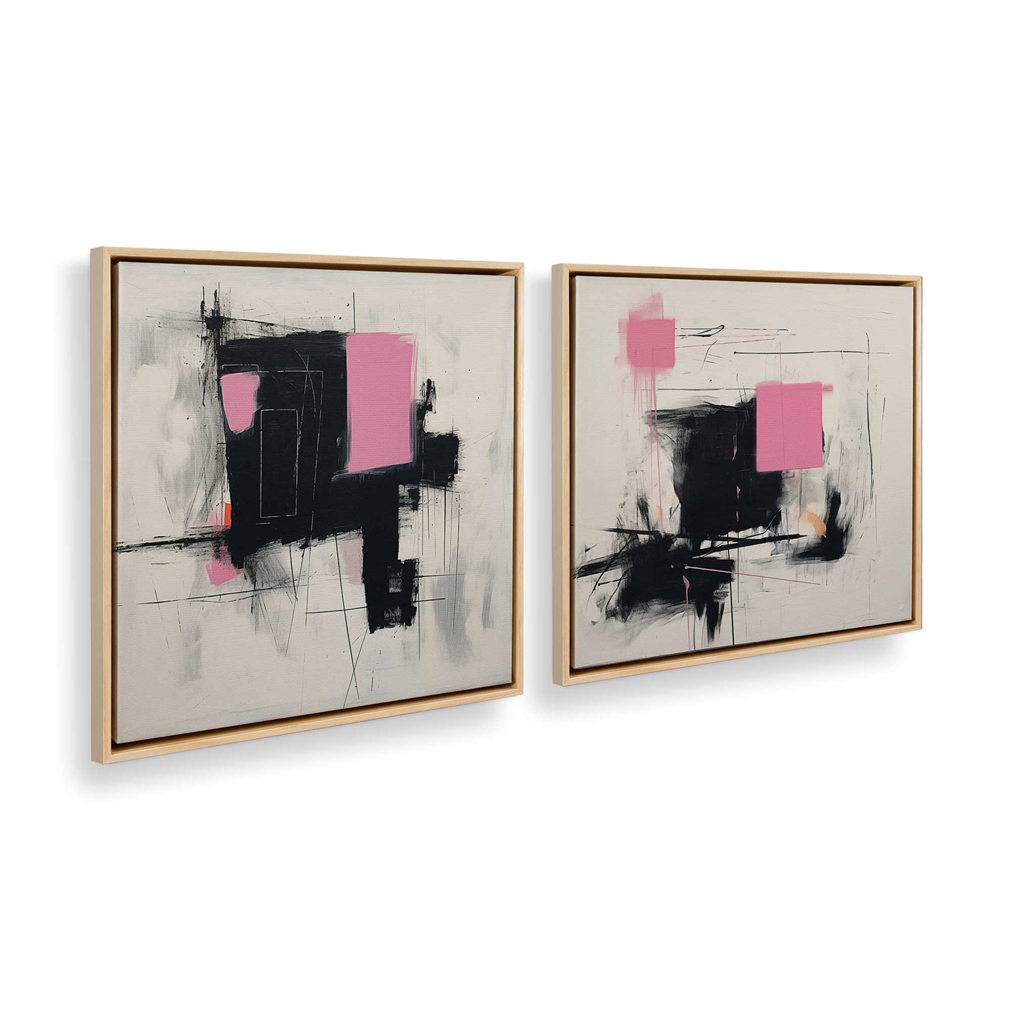 Graphite Pink Fusion Set of 2 Canvas Prints - Modern Wall Art for Living Room, Bedroom & Office Decor