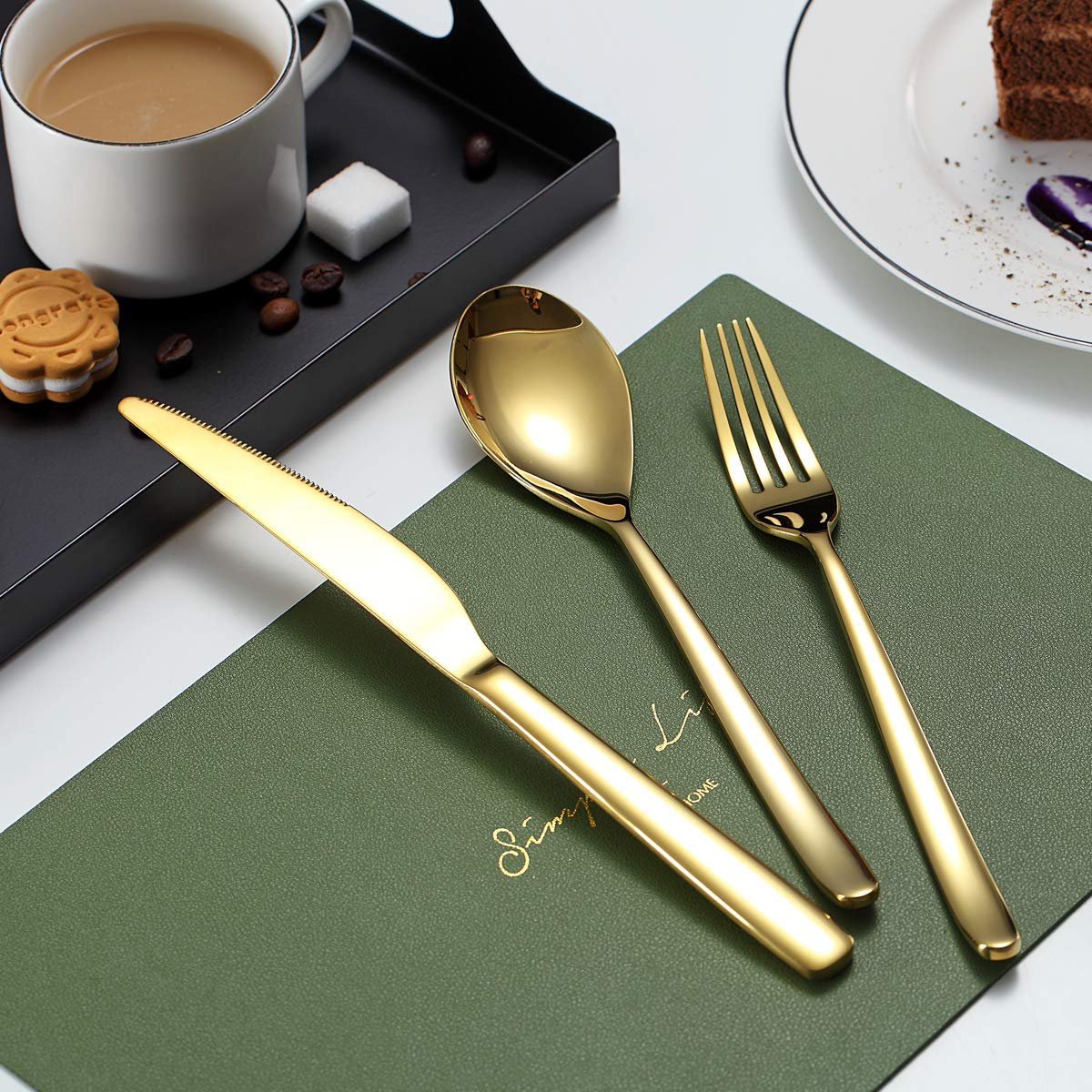 HOMQUEN 40-Piece Gold Silverware Set for 8 - Stainless Steel Flatware Cutlery Set with Forks & Spoons - Elegant Kitchen Utensils for Dining, Parties & Gifts (Shiny Gold)