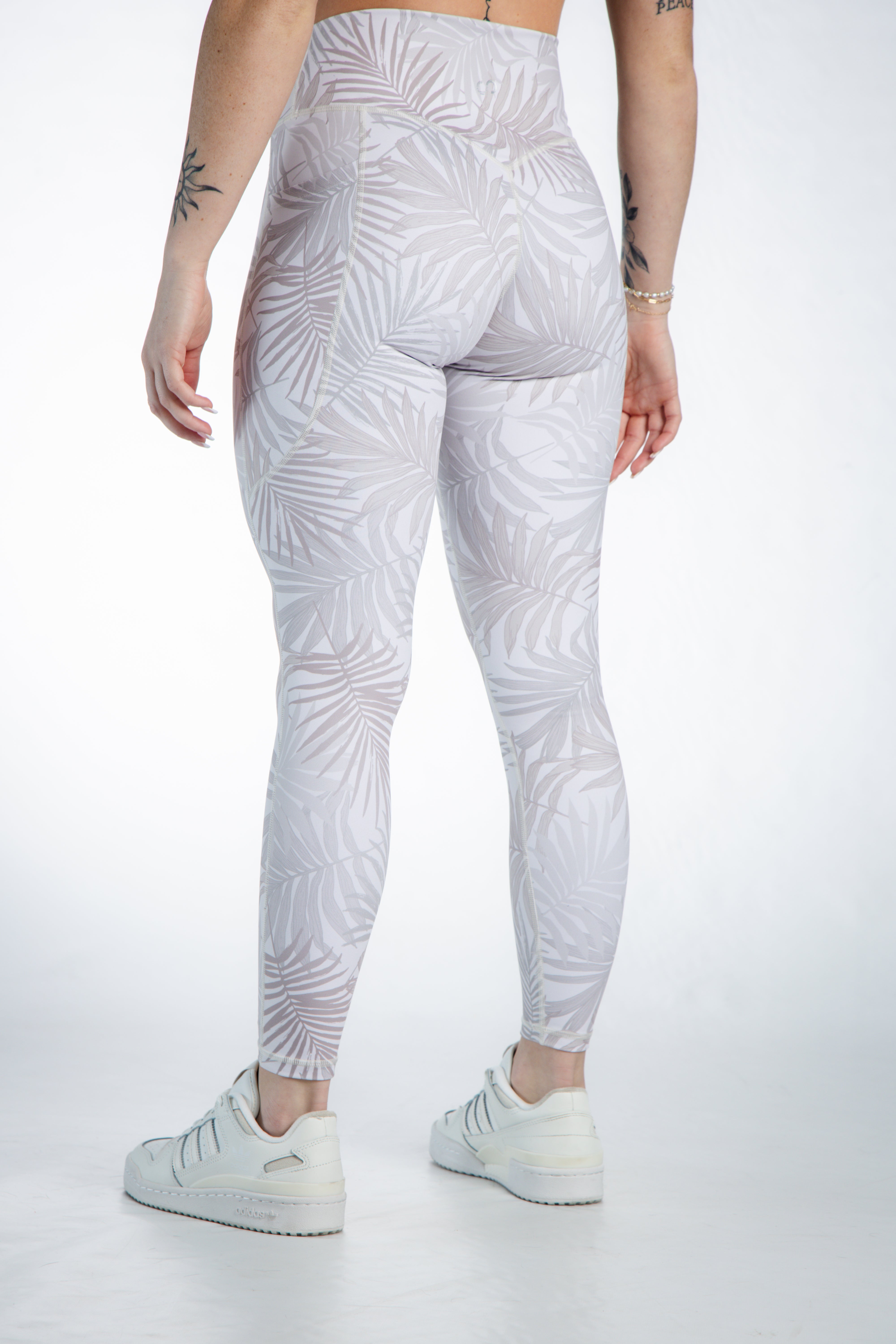 Empowered High Waist Yoga Leggings with Pockets - Comfortable Workout Pants for Women | Tan Leaf Print | Perfect for Gym, Running & Everyday Wear