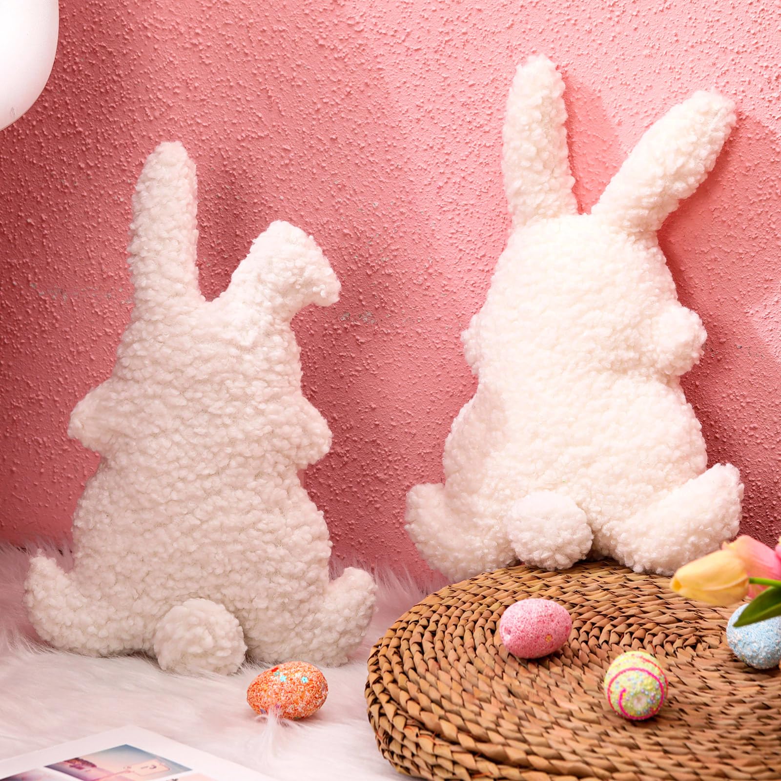 2 Pack Easter Bunny Rabbit Hugging Pillows - Soft Decorative Couch Pillows for Easter, Birthday, Bedroom, Sofa Decor - Perfect Gift for Kids and Home Decor
