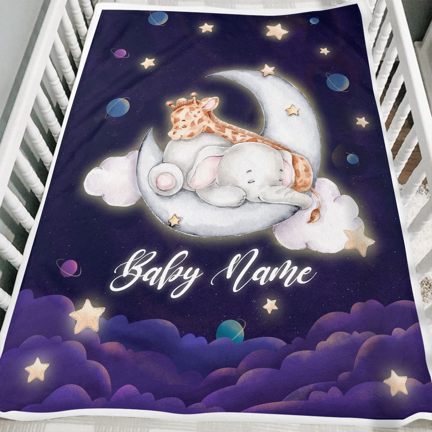 Zocoshi Personalized Baby Boy Animal Blanket - Custom Elephant & Giraffe Name Blanket | Soft Newborn Blanket Gift for Baby Showers, Nursery & Photo Props