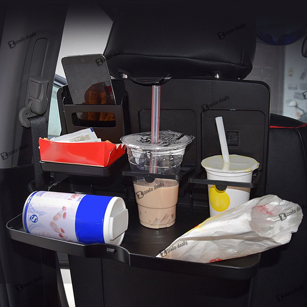 Zento Deals Multipurpose Car Organizer Tray - Portable Auto Storage for Snacks, Phones & Essentials (Black) | Perfect for Road Trips, Commuting & Family Travel