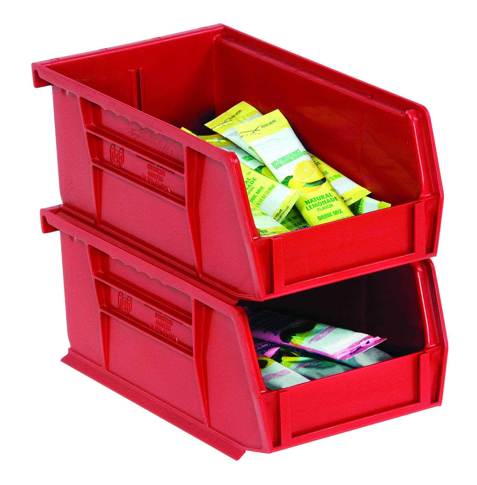 Aviditi 12-Pack Red Plastic Stackable & Hangable Storage Bins - 14.75