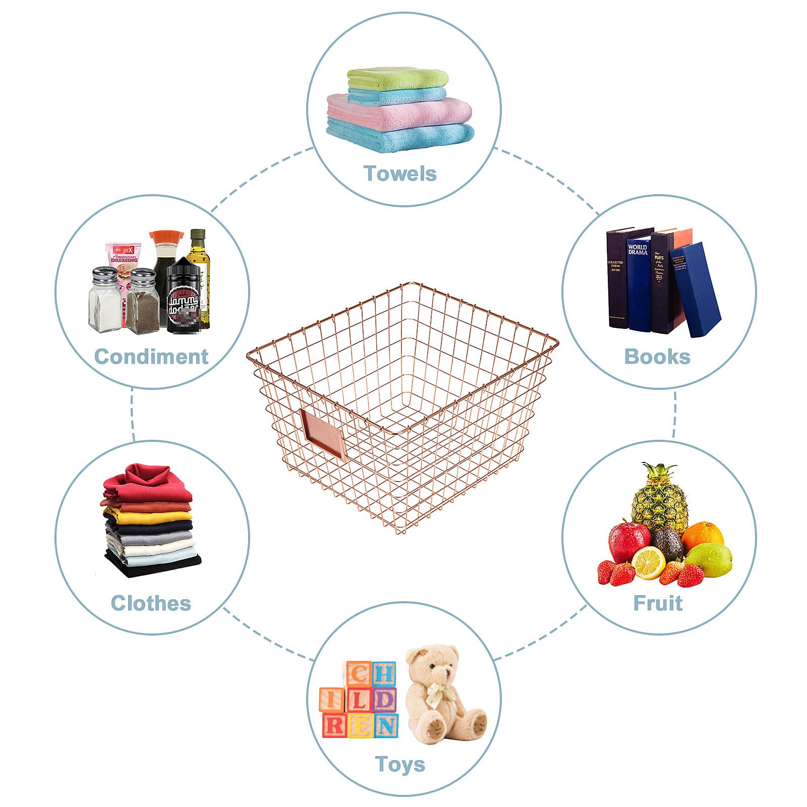 4 Pack Extra Large Wire Handmade Storage Baskets - Rose Gold Organizing Baskets for Home, Pantry, Bathroom Countertop, Laundry & Wardrobe | Perfect for Home Decor, Closet Organization & Gift Giving