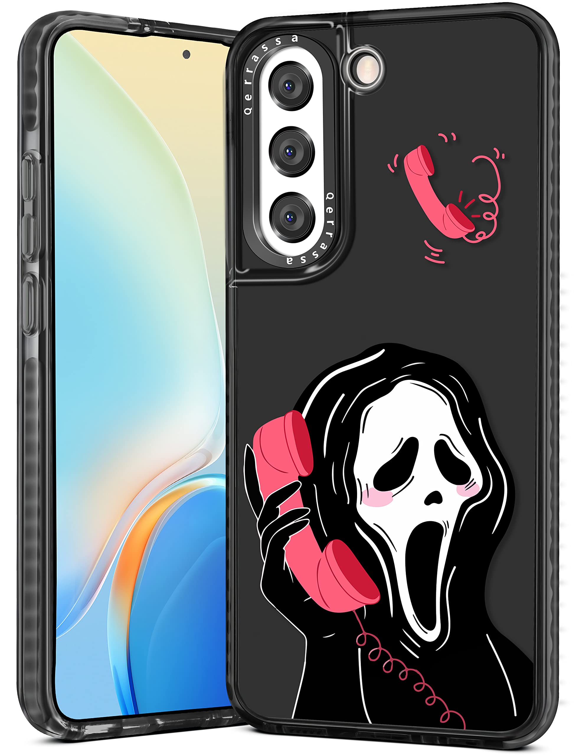 Qerrassa Black Skull TPU Case for Samsung Galaxy S22 6.1 Inch - Cute Cartoon Kawaii Soft Protective Cover for Girls, Boys & Kids - Funny Fashion Phone Case for Samsung S22 - Perfect for School, Work & Daily Use