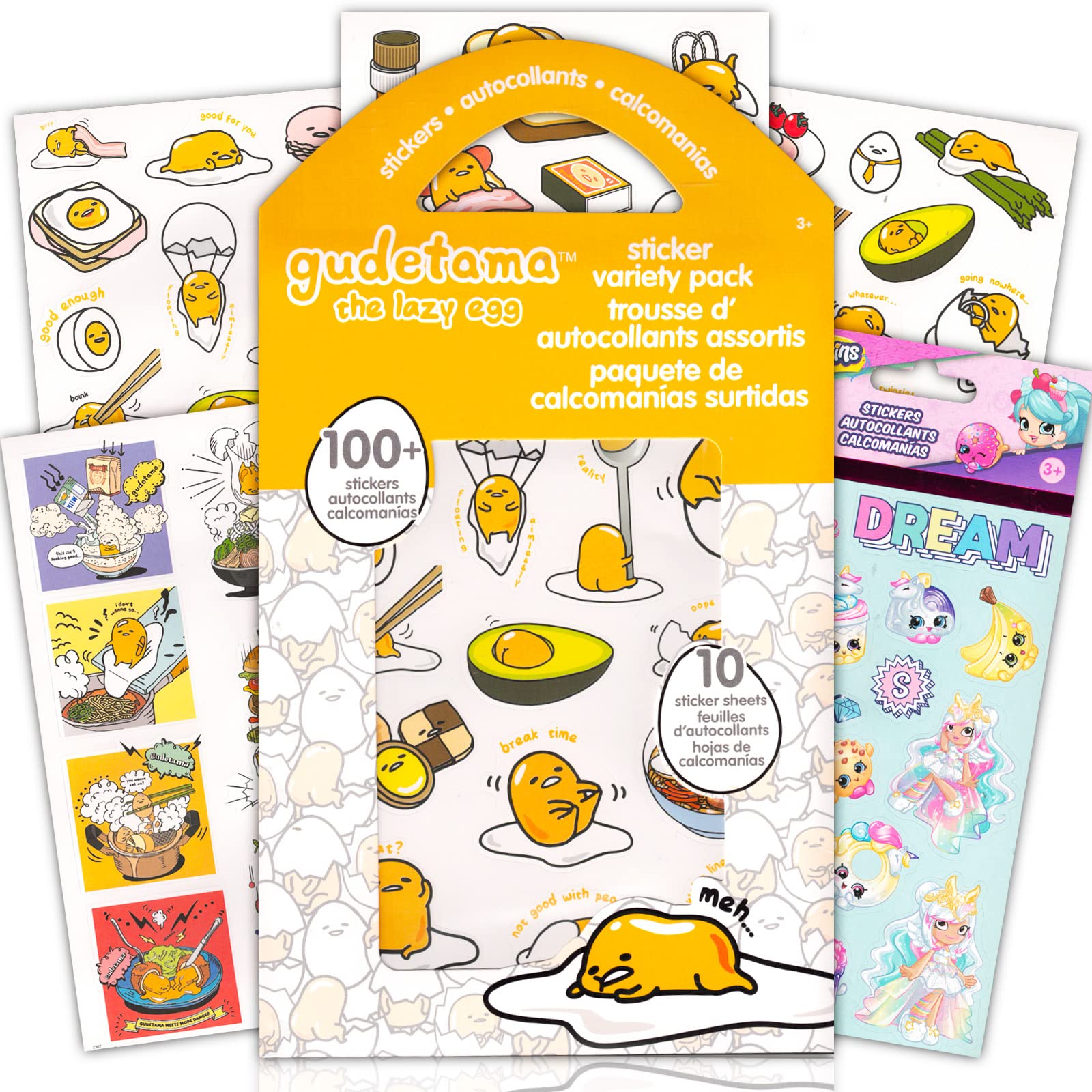 Gudetama Sticker Set for Kids & Girls - 100+ Cute Cartoon Stickers with Shopkins | Perfect for Scrapbooking, DIY Crafts, Party Favors, and School Supplies