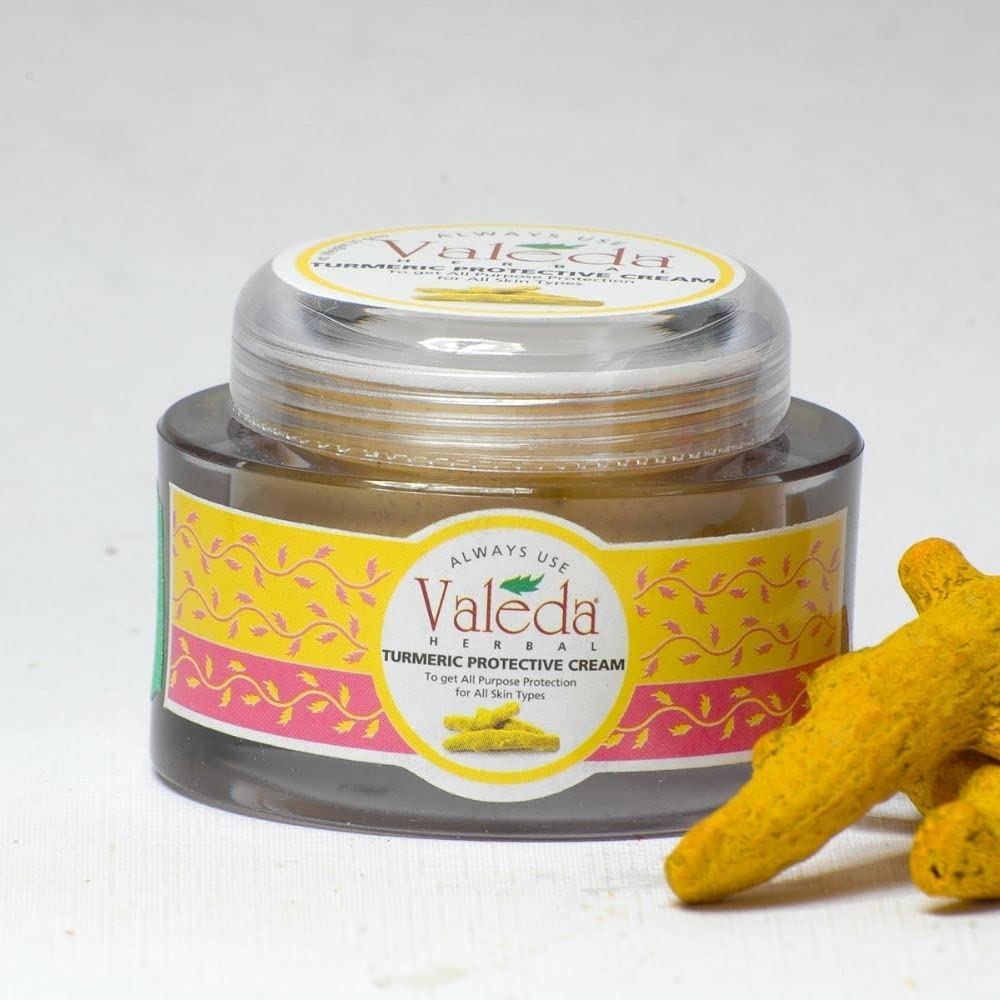 Valeda Turmeric Protective Cream for Fair & Glowing Skin - Coconut Butter & Wheat Germ Oil - Brightening Face Moisturizer for Dry Skin, Anti-Aging & Even Skin Tone - Perfect for Daily Skincare Routine & Nighttime Use