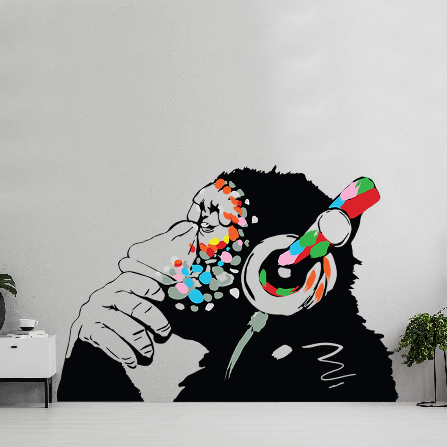 Banksy Thinking Monkey Sticker - Premium Vinyl Wall Decal with Headphones - Graffiti Art for Music Lovers & Urban Decor - Perfect for Bedrooms, Studios & Street Art Collections