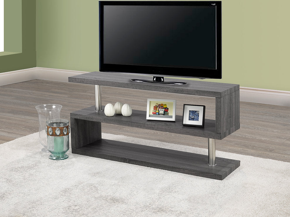 Distressed Grey Wood Waterfall TV Stand - Rustic Entertainment Center for Living Room, Bedroom & Home Theater