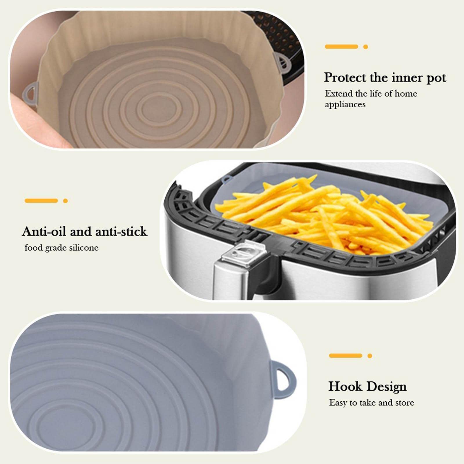 2-Pack Reusable Silicone Air Fryer Basket - Non-Stick Baking Tray for Pizza, Chicken & More | Oven-Safe Fryer Accessories for Healthy Cooking & Easy Cleanup | Perfect for Air Fryers, Toaster Ovens & Countertop Cooking