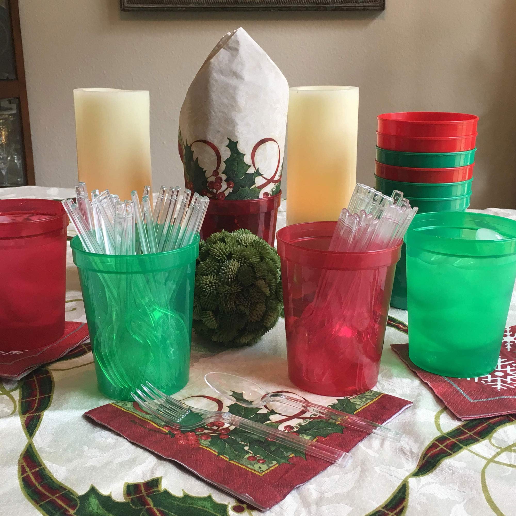 Rolling Sands 16 oz. Reusable Plastic Stadium Cups - 8 Pack BPA-Free Dishwasher Safe Clear Tumblers Made in USA | Perfect for Parties, BBQs, Sports Events & Outdoor Gatherings