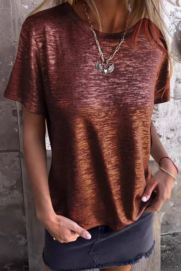 Stylish Round Neck Short Sleeve T-Shirt for Women - Soft Cotton Casual Tee for Summer Outfits, Beach Wear & Everyday Fashion