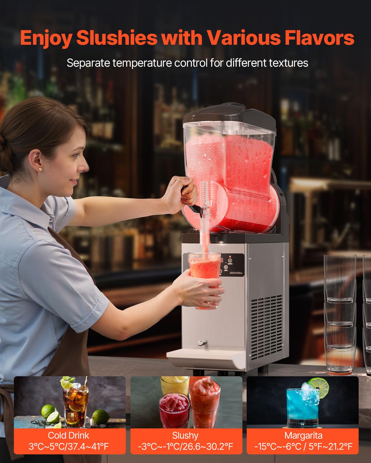 VEVOR 12L Commercial Slushy Machine - Stainless Steel Frozen Drink Maker for Margaritas, Smoothies & Slushies - Ideal for Home Parties, Restaurants, Cafes & Bars (48 Cups Capacity) | Perfect for Summer Parties, Cocktail Making & Frozen Beverage Business