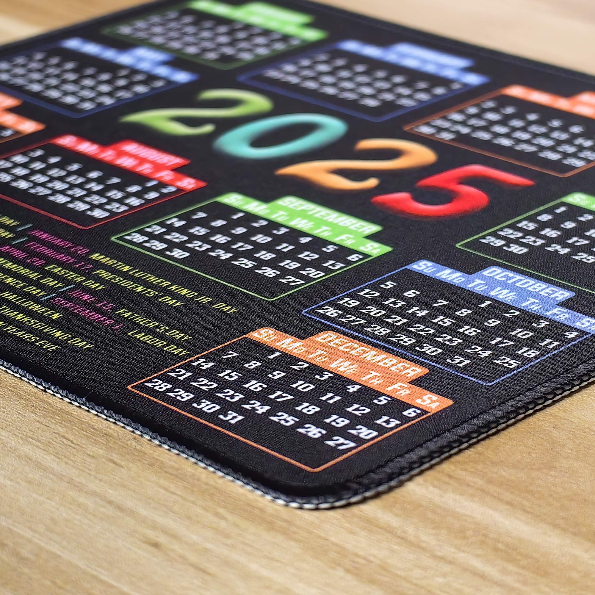 Premium Non-Slip Mouse Pad with Stitched Edges - 9.6x7.9x0.1 Inch Computer Mouse Mat with Rubber Base for Laptop & PC (2025 Calendar Black) - Perfect for Office, Gaming & Home Workspaces