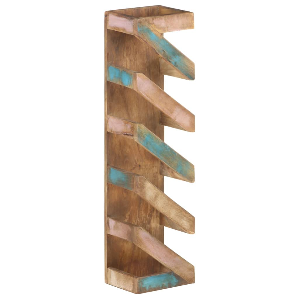 WELLIKEA 5 Bottle Wine Rack - Solid Reclaimed Wood Wall Mounted Storage for Kitchen, Dining Room or Bar Decor