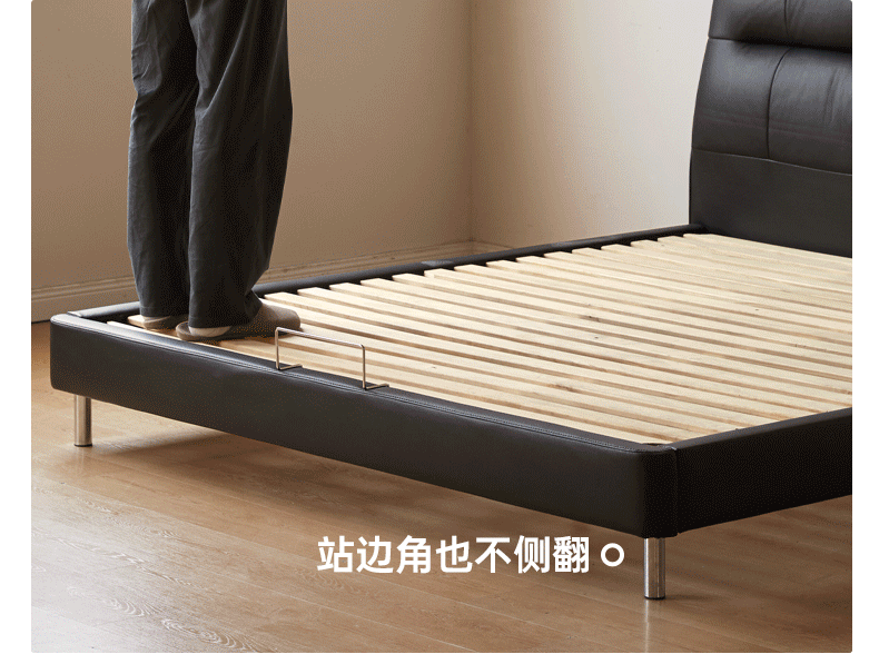 Premium Italian Yellow Cowhide Leather Bed Frame - Luxury Black Leather Bed for Master Bedroom - Elegant & Durable Bedroom Furniture for Modern Homes