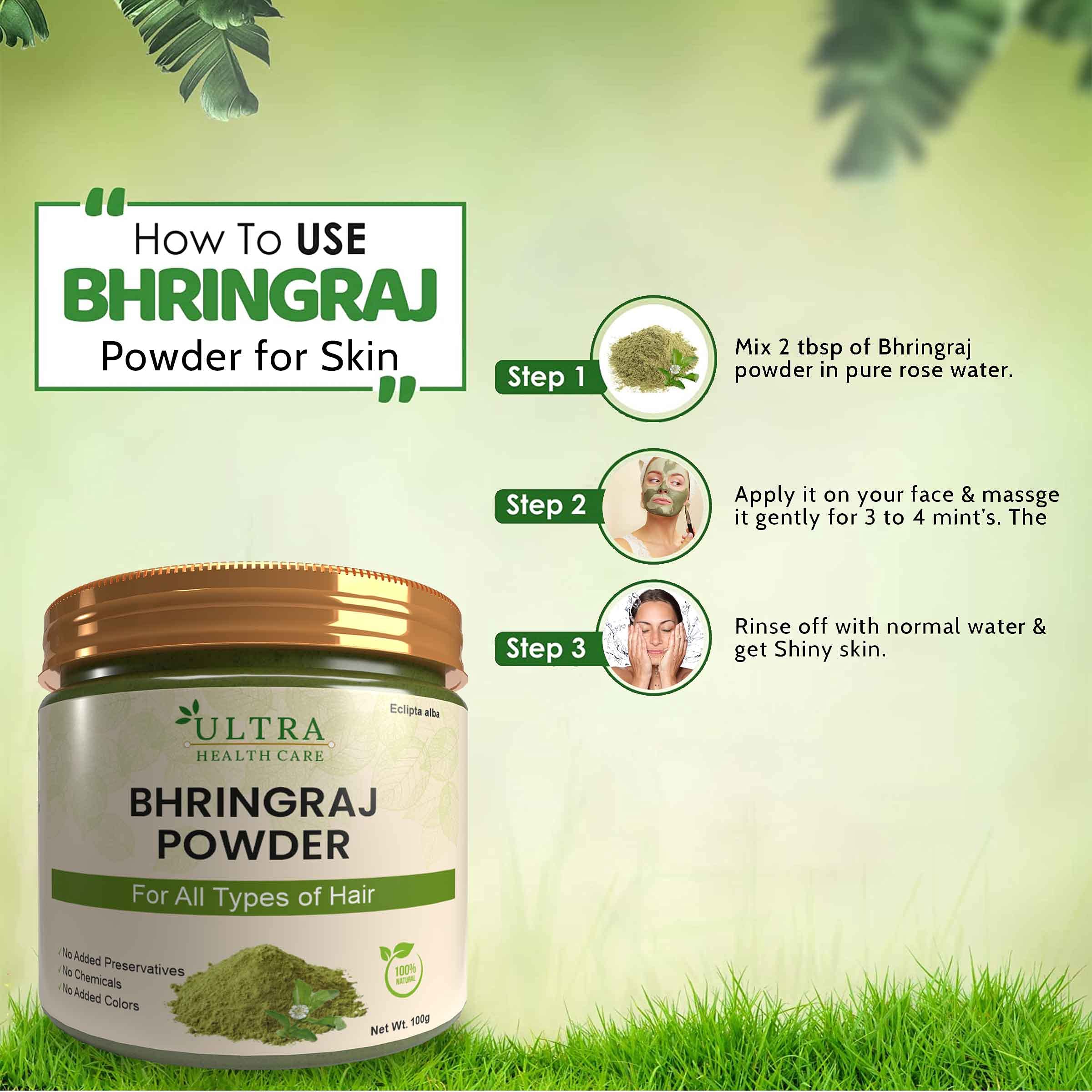 Ultra Healthcare Natural Bhringraj Root Powder for Hair Growth & Scalp Treatment | 100g | Organic Hair Care Solution for Thicker, Healthier Hair – Perfect for Daily Hair Rejuvenation & Scalp Nourishment