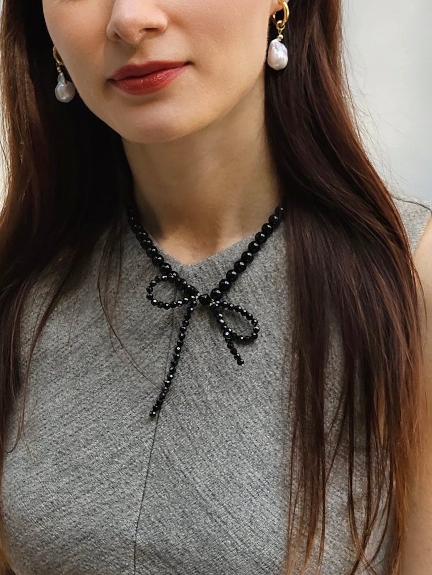Black Obsidian Butterfly Knot Statement Necklace - Elegant Boho Jewelry for Women, Healing Crystal Choker for Spiritual Protection & Positive Energy, Perfect for Meditation, Yoga, and Special Occasions