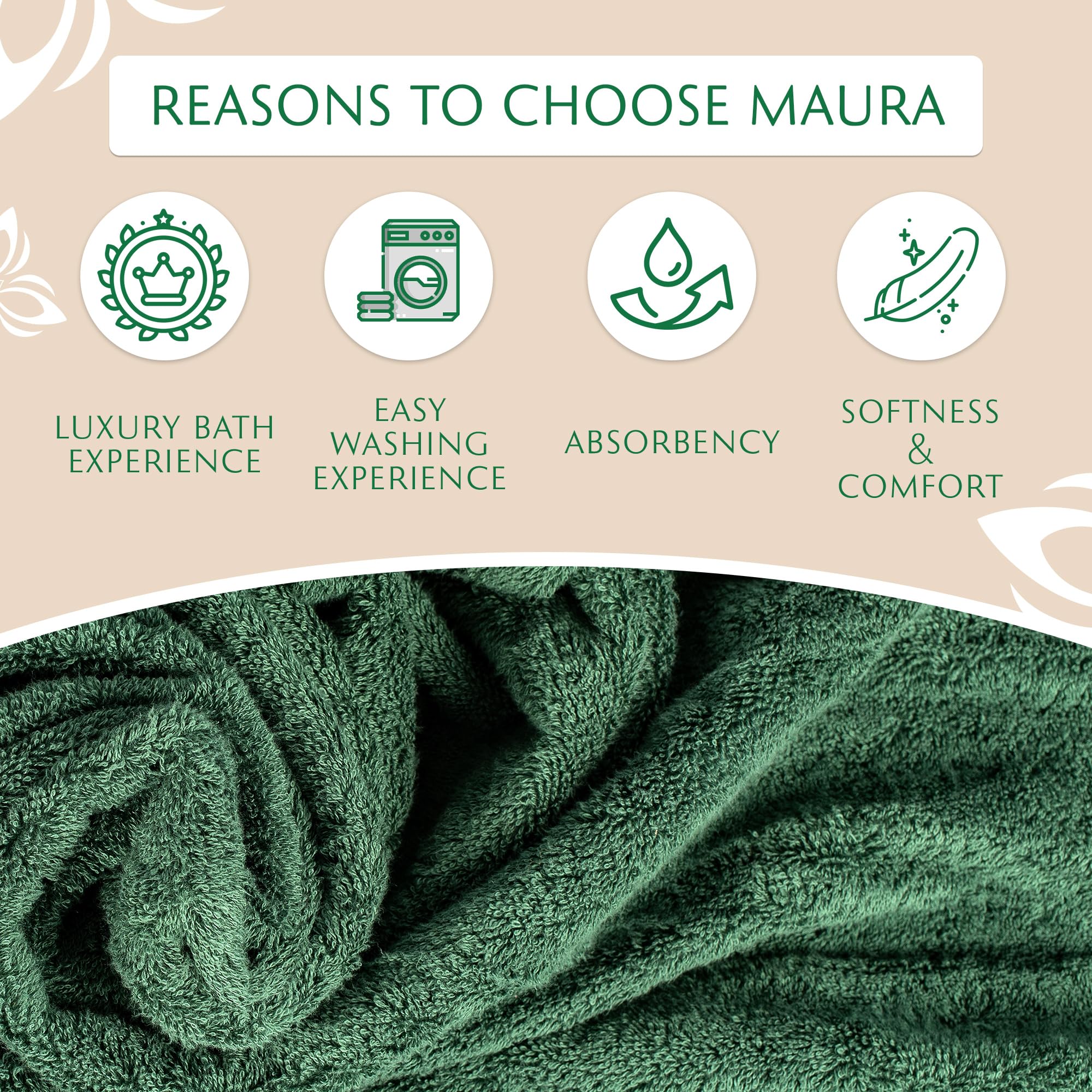 MAURA Hunter Green Bath Towel Set of 8 | Premium Turkish Cotton Luxury Bath Towels | Extra Large, Thick & Soft | Hotel & Spa Quality | Perfect for Bathroom, Guest Room & Spa Retreat