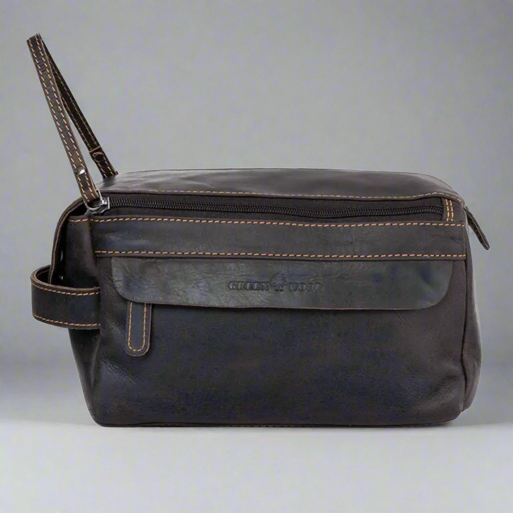 Premium Leather Darwin Travel Wash Bag for Men & Women - Durable Toiletry Organizer for Bathroom, Gym, Camping & Business Trips