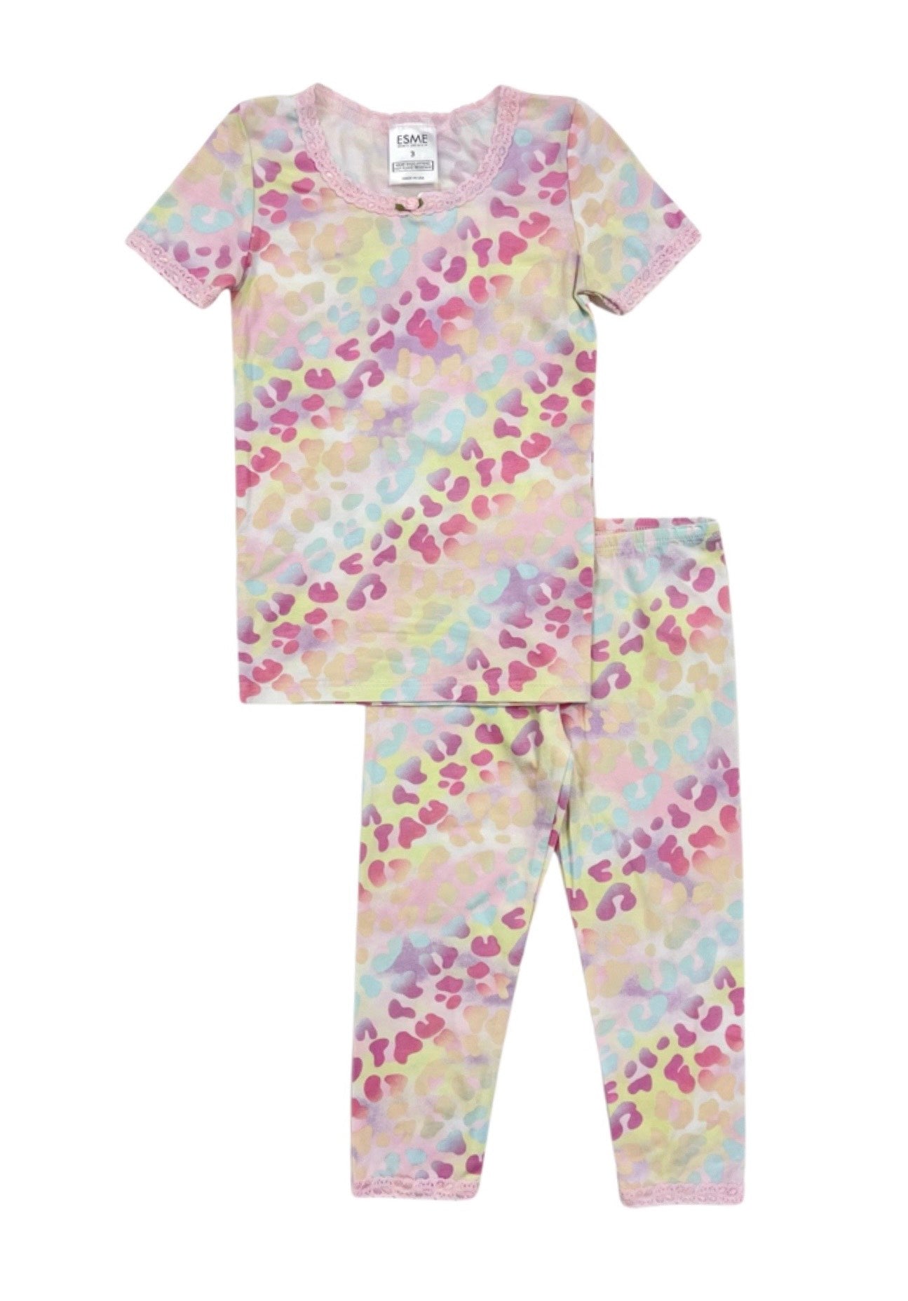 Pastel Leopard Print Short Sleeve Top & High Waist Crop Pants Set - Women's Summer Casual Outfit for Beach, Party & Streetwear Fashion