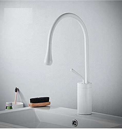 Premium Single Handle Swan Neck Vessel Sink Faucet - Modern White Bathroom Sink Tap for Vanity, Powder Room & Guest Bathroom Decor