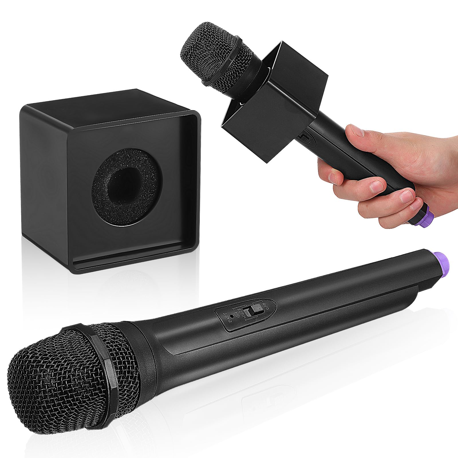 Gadpiparty 2-Pack Realistic Fake Microphone Toy with Mic Flag Station - Kids Pretend Play, Karaoke Party Favors, Birthday Gifts for Boys & Girls - Perfect for Home Singing, Stage Performances & Role Play Games
