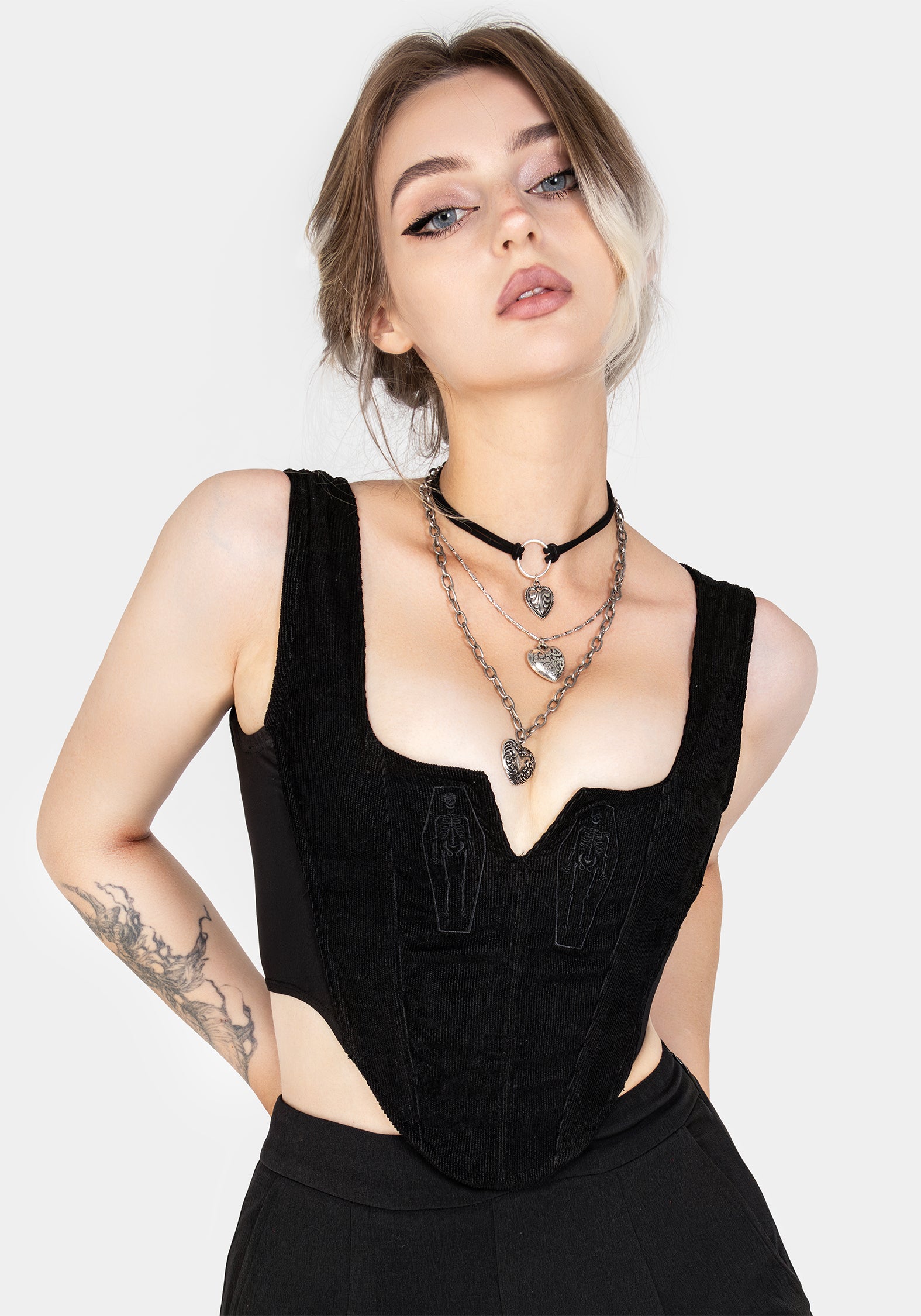 Immortal Split Front Corset - Gothic Lace Up Bustier Top for Women | Perfect for Cosplay, Burlesque, and Evening Wear