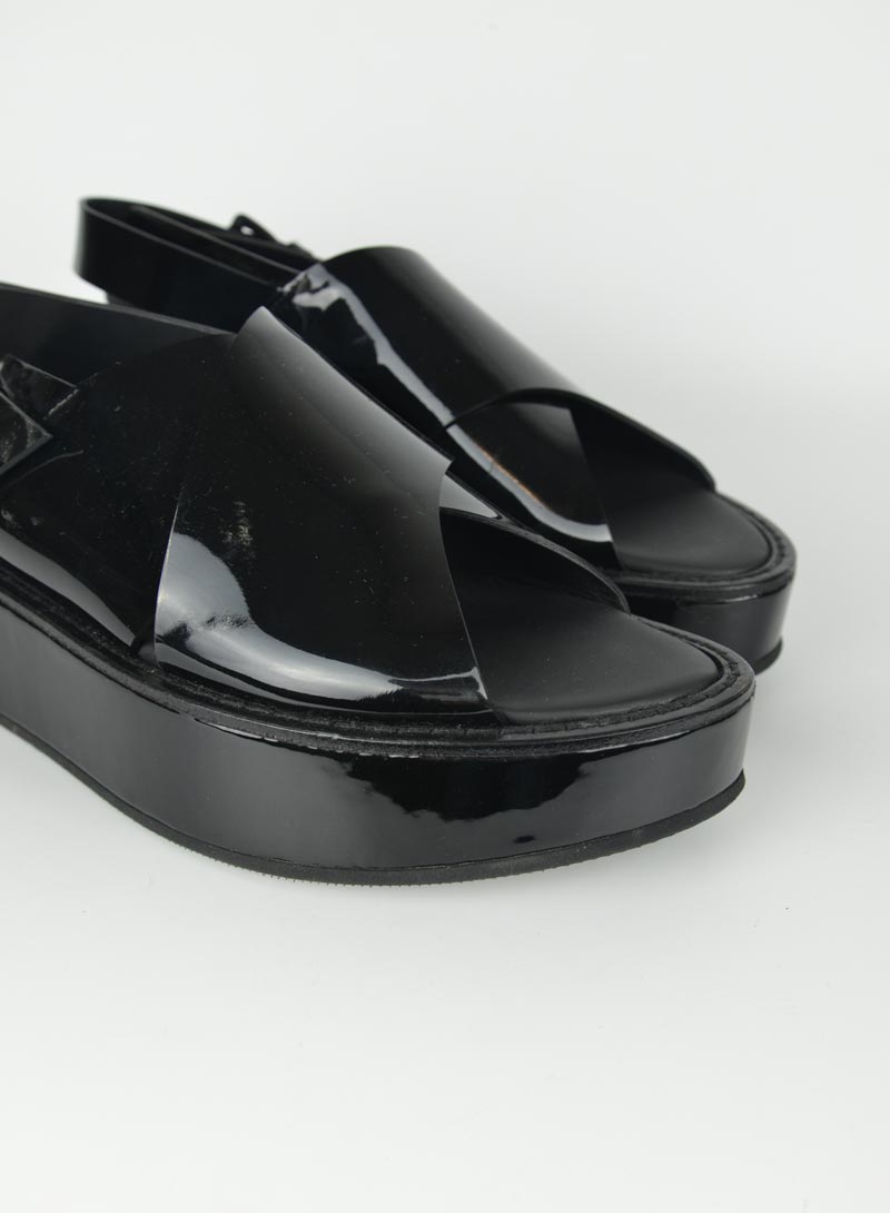 Ann Demeulmeester Black Platform Sandals Size 39 | Luxury Designer Chunky Heel Shoes for Women | Perfect for Evening Parties & Date Nights