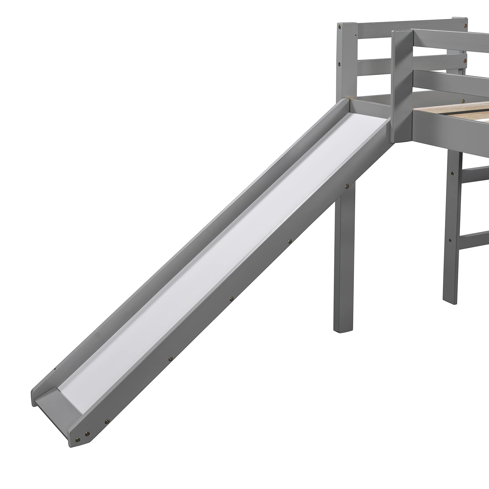 Solid Wood Loft Bed with Slide & Stairs - Twin Size Kids Bed with Chalkboard & Safety Rail - Easy Assembly No Box Spring Needed (Gray) - Perfect for Small Bedrooms, Playrooms & Dorm Rooms