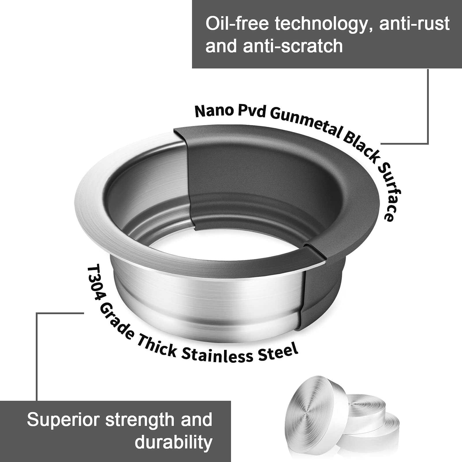 **CELAENO Black Garbage Disposal Flange & Stopper - Durable Gunmetal Stainless Steel Sink Flange with Nano Coating, Fits 3.5