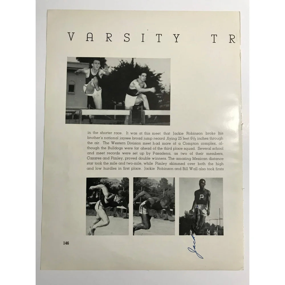 Jackie Robinson Signed Track & Field Yearbook Page with JSA COA - Rare Pre-Dodgers Autograph Memorabilia for Sports Collectors & Baseball Fans