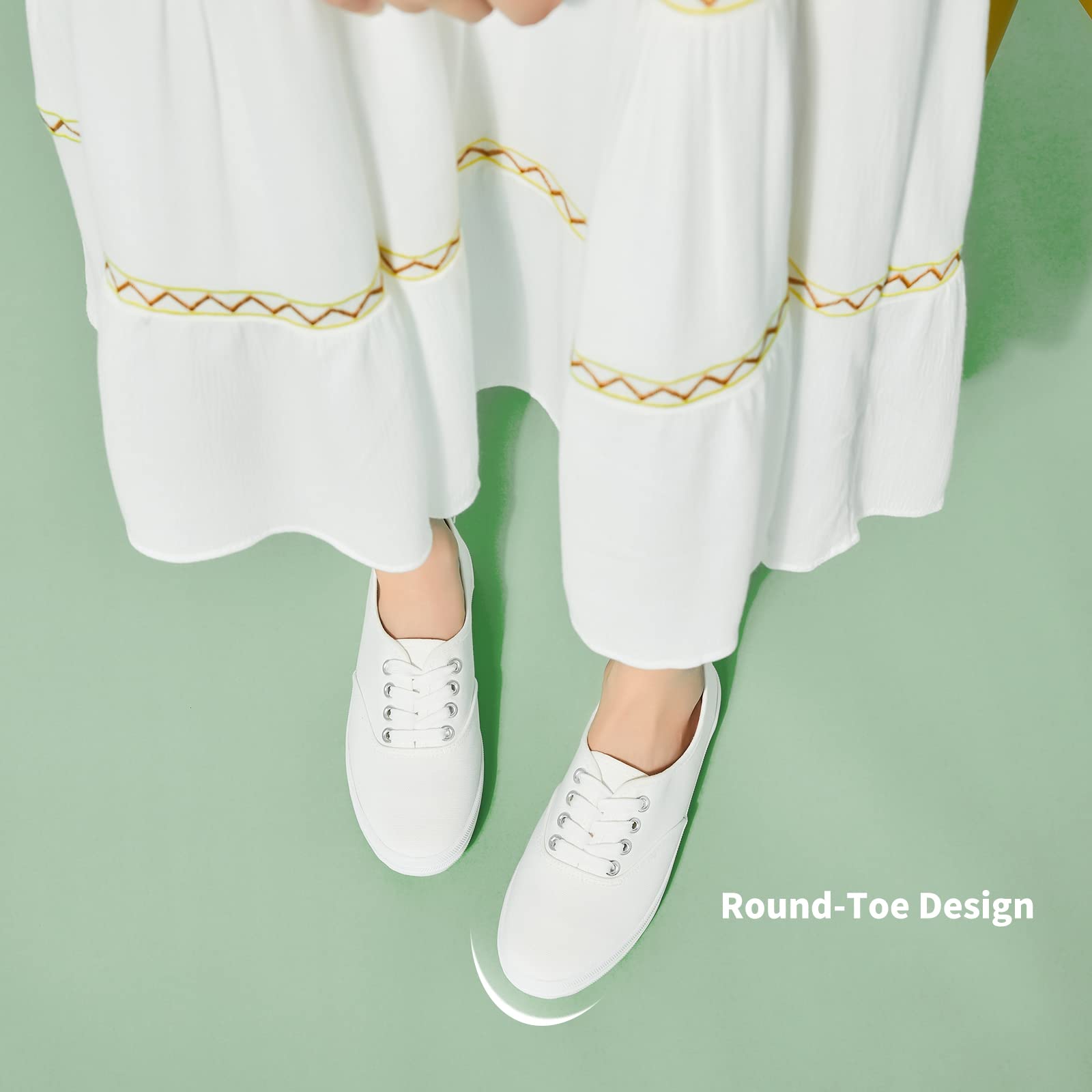 TUOPIN Women's White Canvas Sneakers - Low Top Lace-Up Lightweight Casual Shoes for Walking, Running & Everyday Wear | Breathable Tennis Shoes for Women