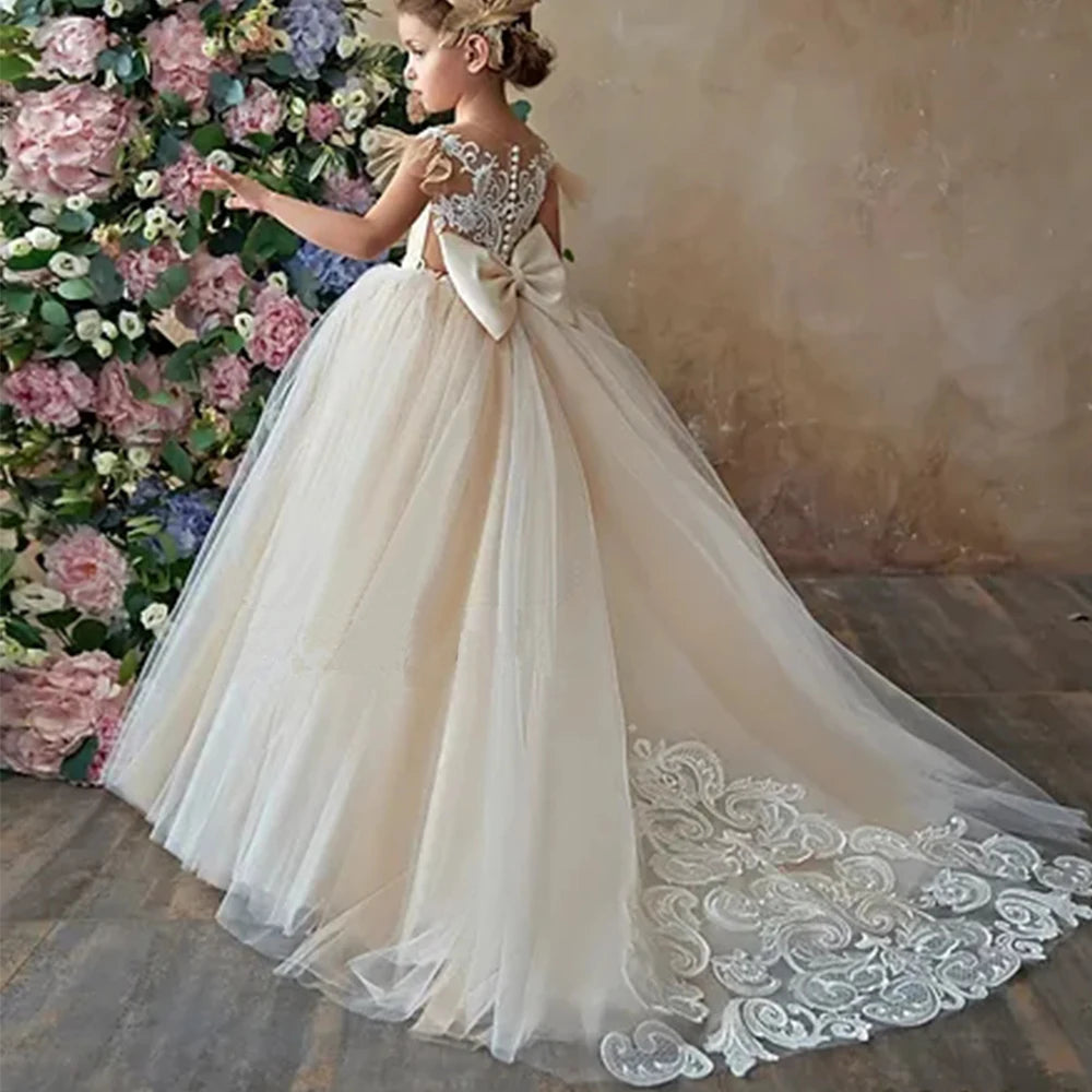 Elegant Ball Gown with Bow Back - Flower Girl Dress for Weddings, Parties & Special Occasions