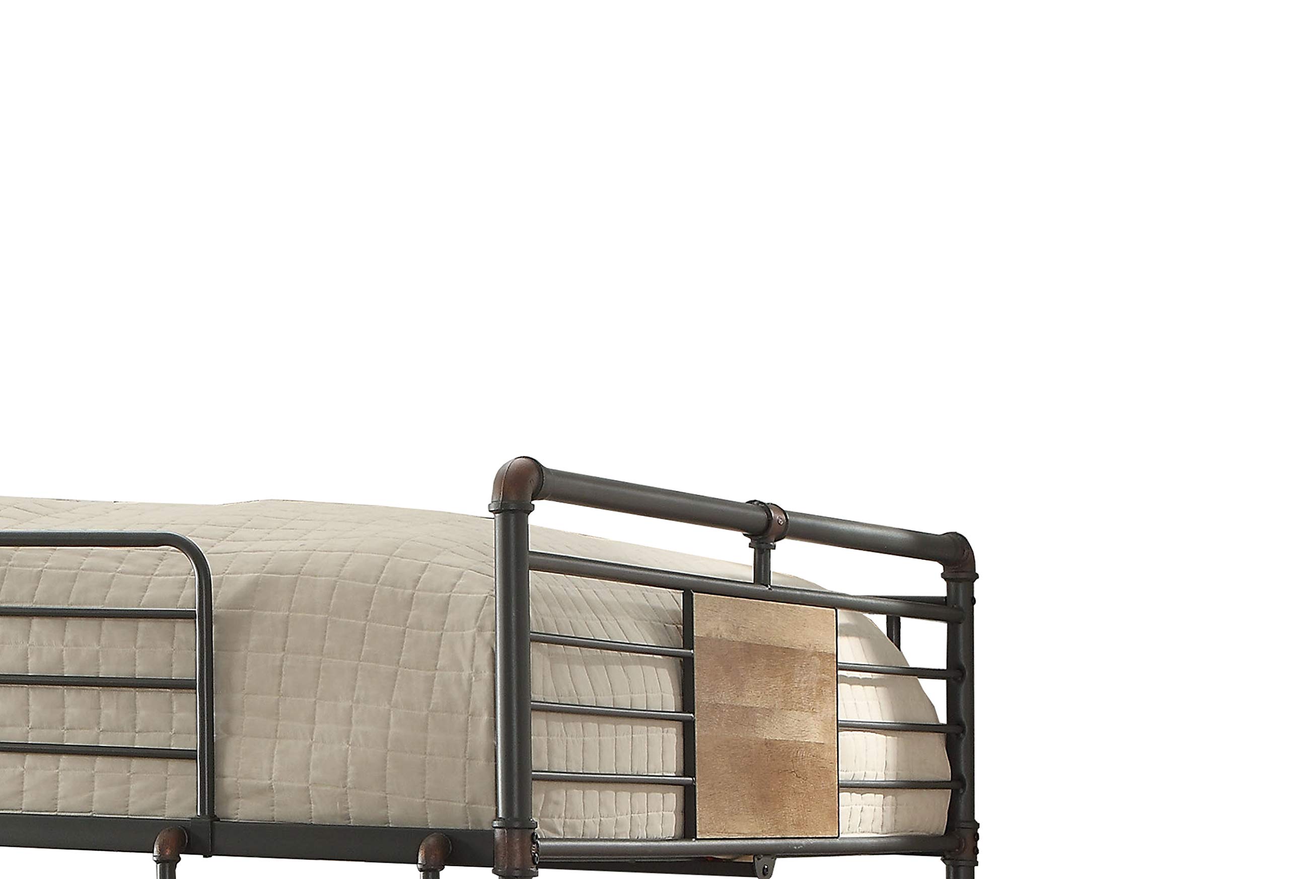 Benjara Queen Size Metal Bunk Bed with Ladder in Black & Brown - Space-Saving Bedroom Furniture for Kids, Teens & Guest Rooms