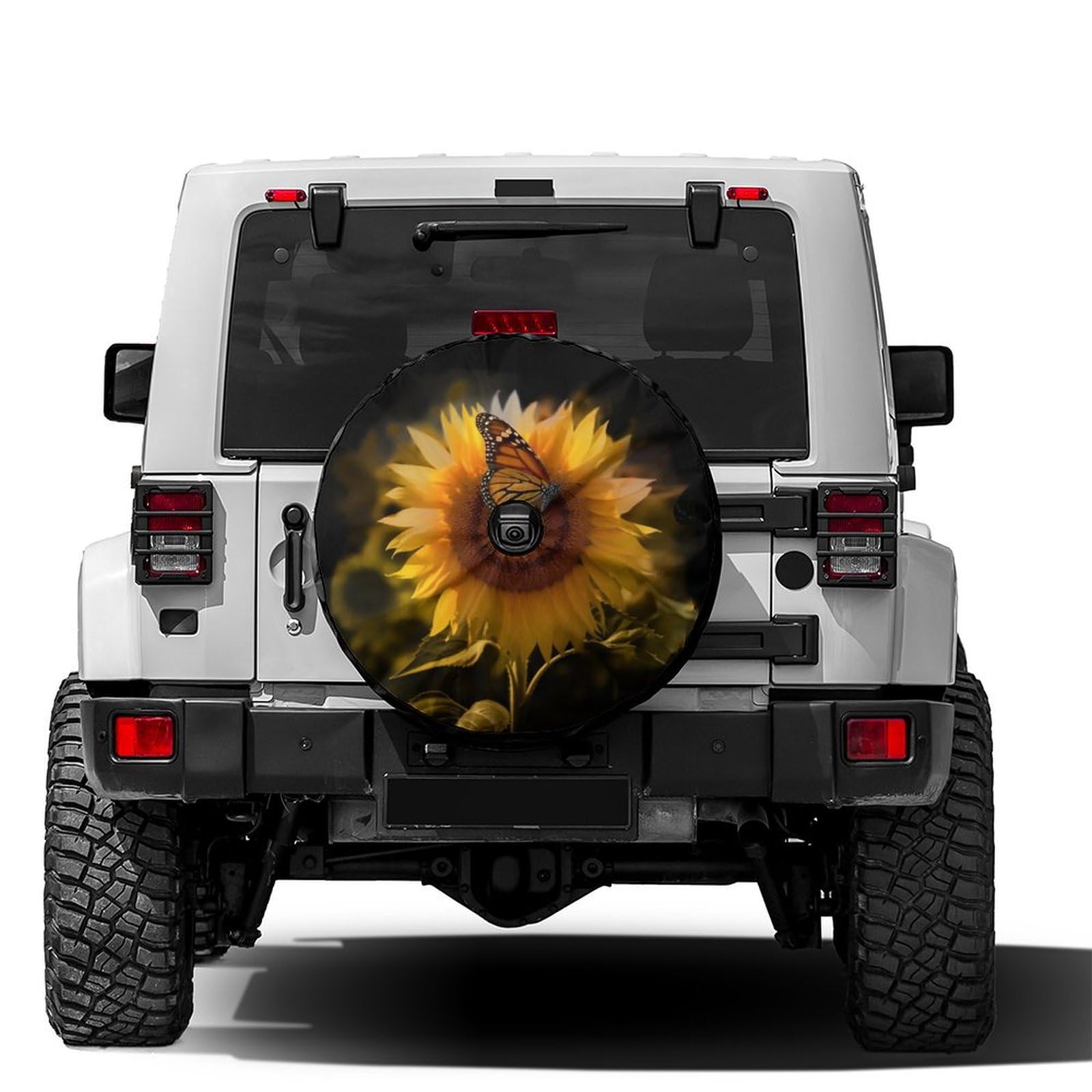 Foruidea Butterfly & Sunflower Spare Tire Cover with Backup Camera Hole - 17 Inch Universal Fit for RV, SUV, Trailer & Most Vehicles - Waterproof Wheel Protector for Outdoor Travel & Camping Adventures