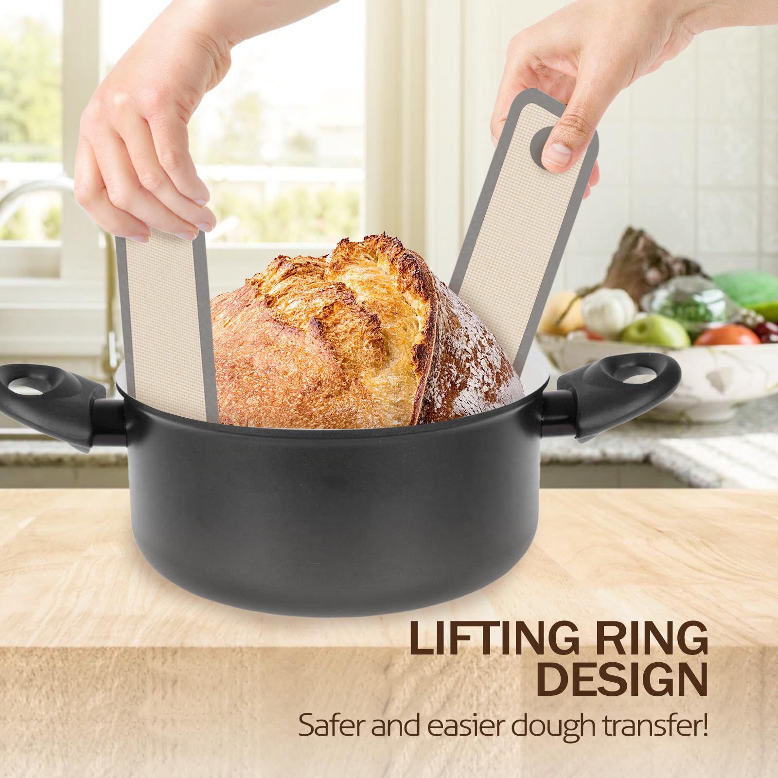 Non-Stick Silicone Bread Sling for Dutch Oven - 2 Pack Reusable Baking Mat with Long Handles for Easy Sourdough Bread Transfer (BM02) - Perfect for Artisan Bread Making & Home Baking