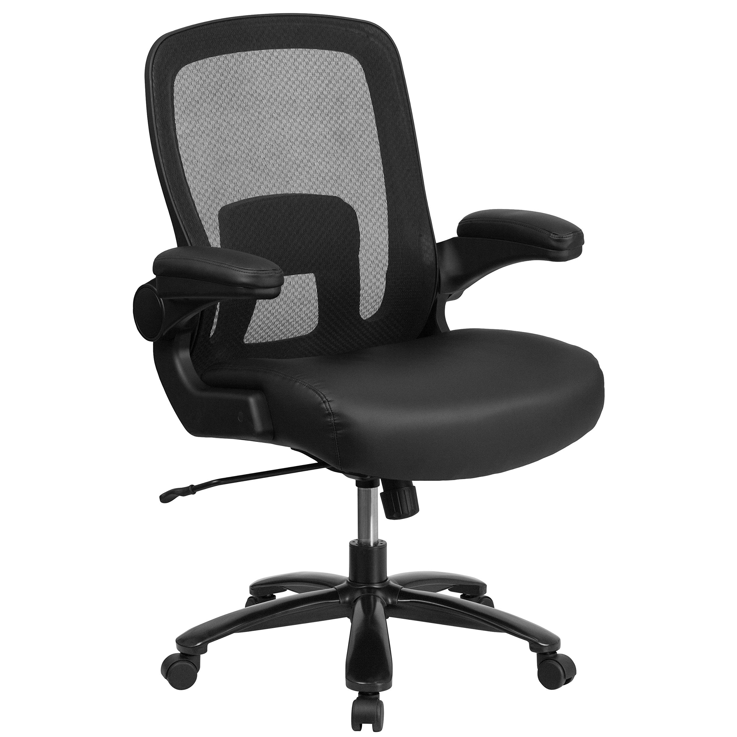 500 lb. Capacity Big & Tall Black Mesh & LeatherSoft Ergonomic Office Chair with Lumbar Support - Heavy Duty Executive Chair for Home & Office Workspaces