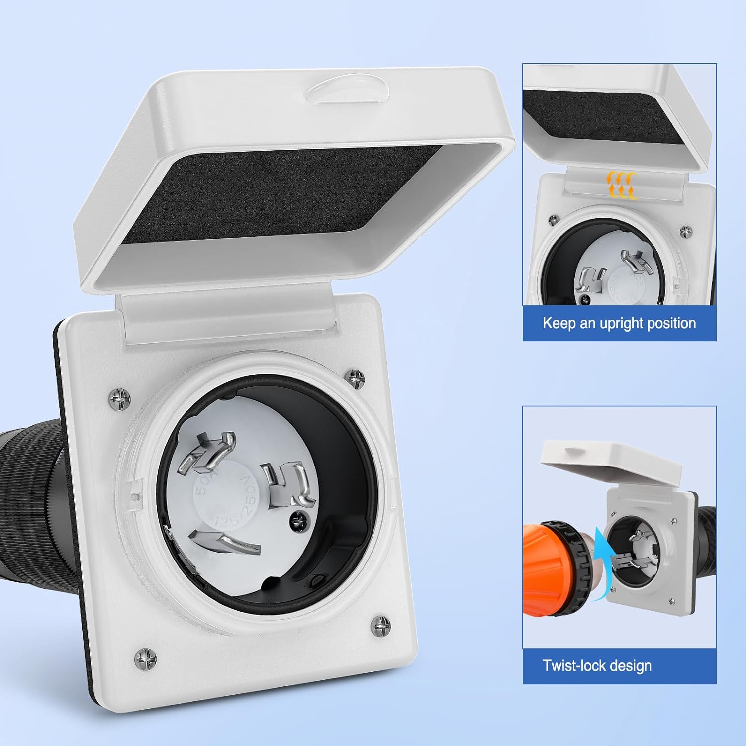 50AMP RV Power Inlet Box - Heavy Duty Weatherproof Outdoor Electrical Receptacle for RV, Camper, Trailer & Motorhome - Perfect for Camping, Road Trips & Outdoor Adventures