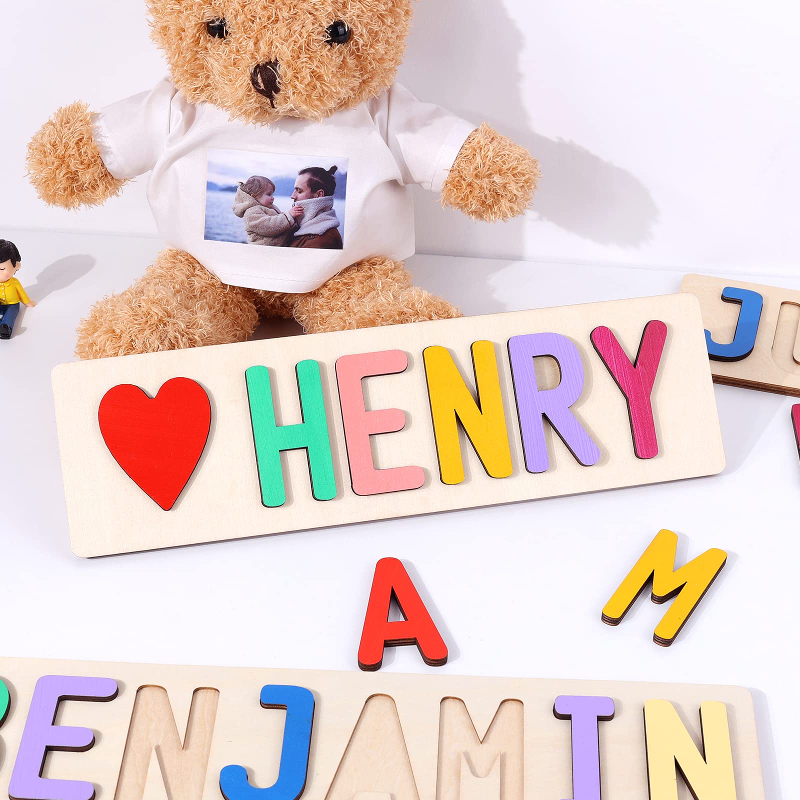 Personalized Heart Name Puzzle - Custom Wooden Baby & Toddler Name Puzzle Toy with 9 Letters - Educational Pegged Puzzle for Preschool Learning - Perfect Easter, Christmas & Birthday Gift for Kids - Nursery Decor, Baby Shower Present, Early Childhood Development Activity