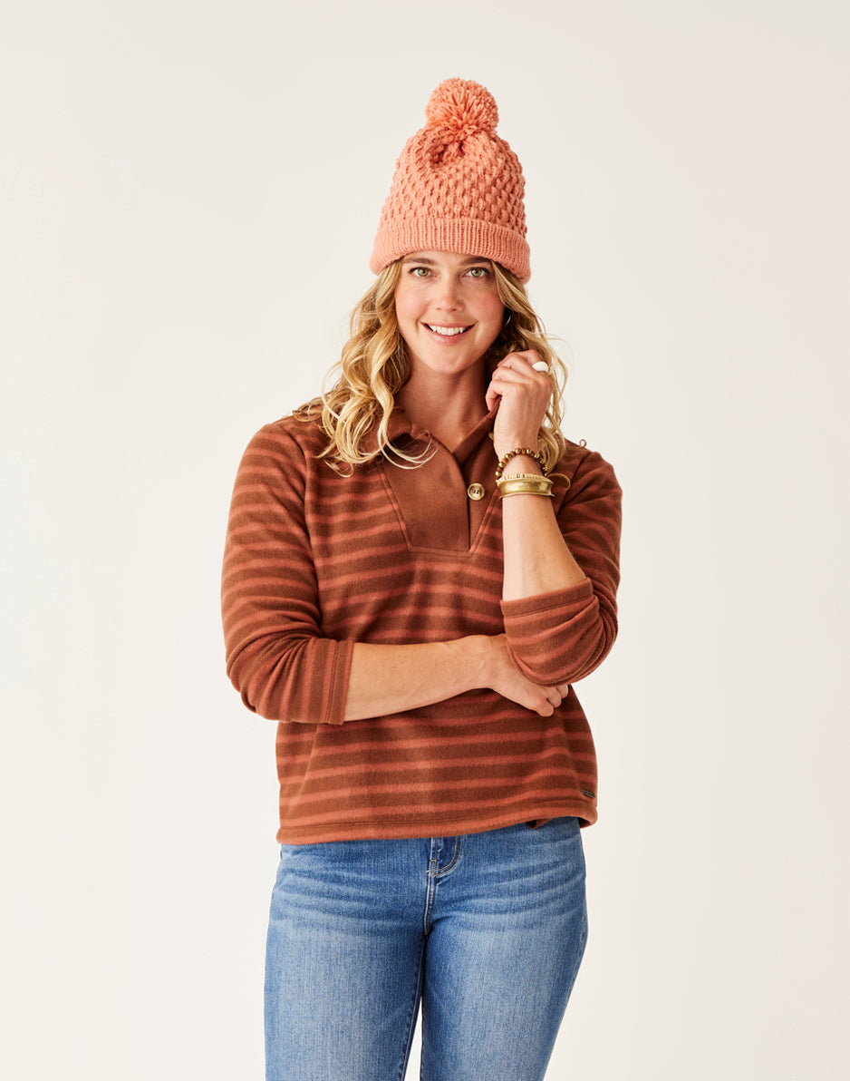 Clara Fleece Pullover Sweater - Soft Warm Chocolate Striped Womens Pullover for Casual Outfits & Winter Layering