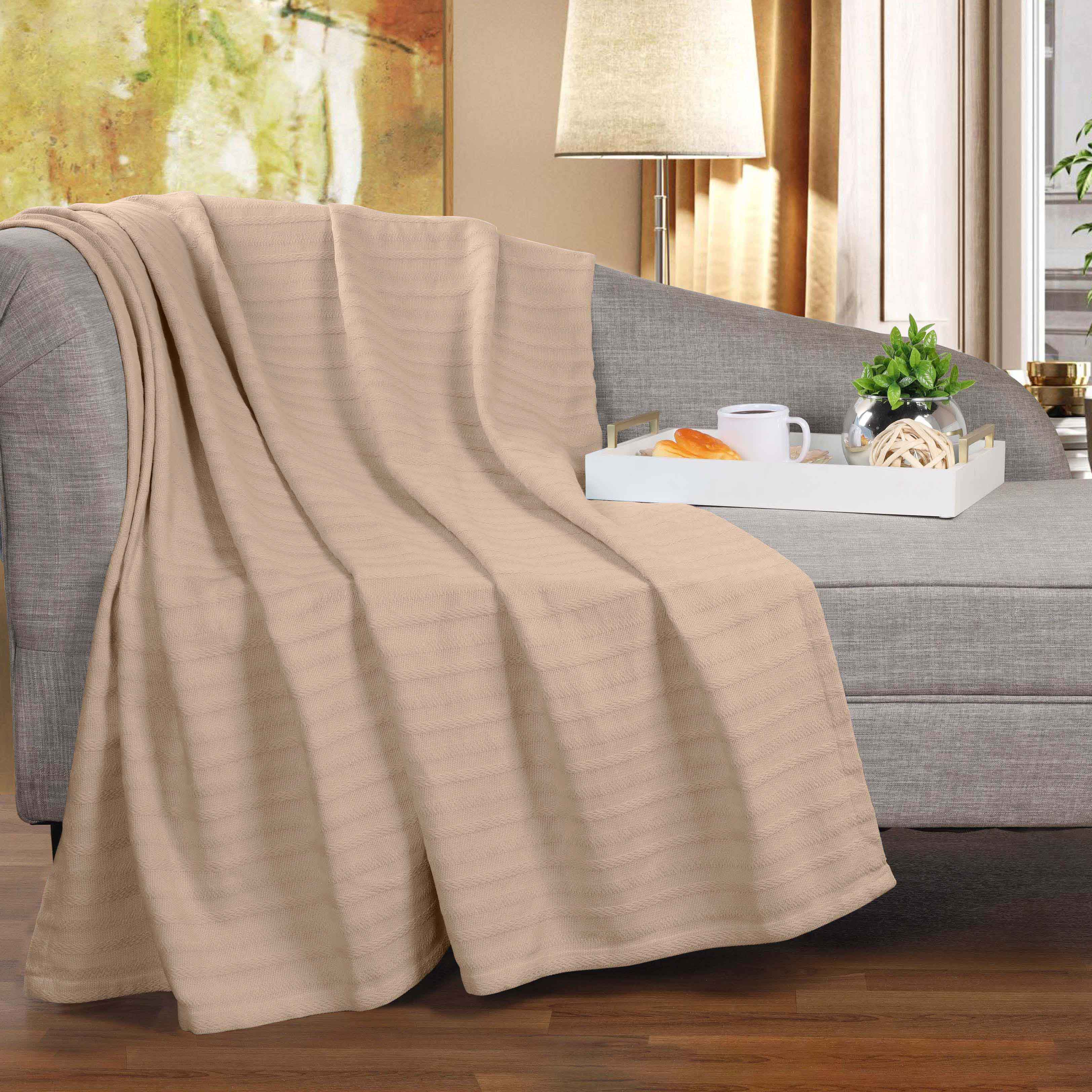 Soft Clara Cotton Textured Striped Lightweight Woven Blanket - Perfect for Sofa, Bed & Outdoor Picnics