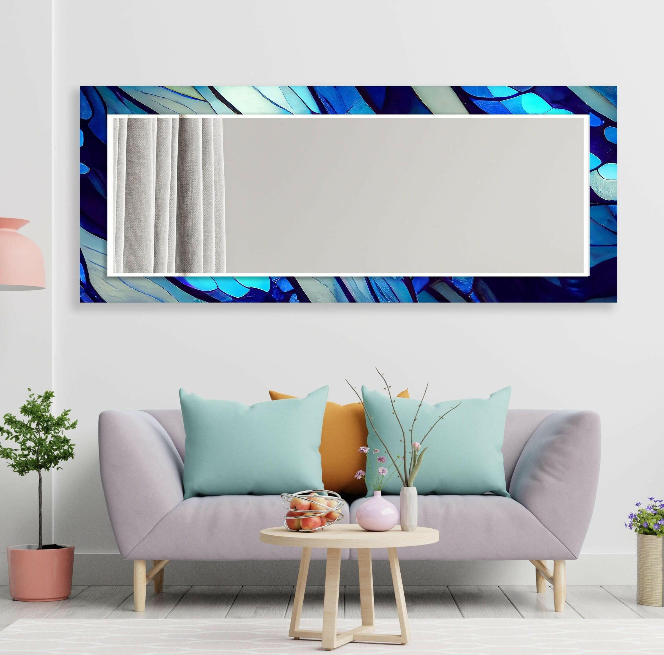 Blue Nacreous Abstract Wall Mirror - Modern Home Decor for Living Room, Bedroom & Entryway - Stylish & Elegant Interior Design Accent
