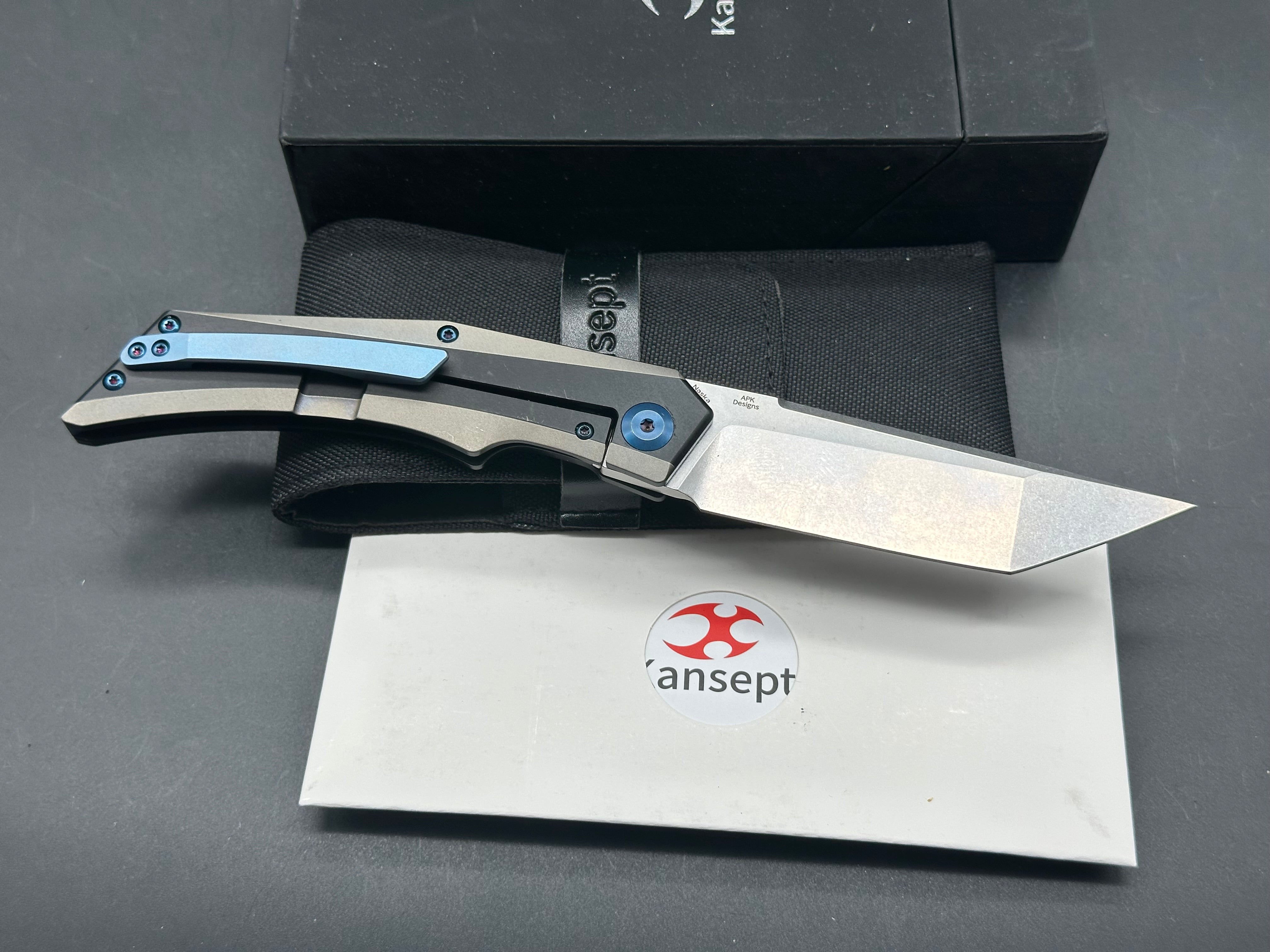 Premium KANSEPT NASKA Folding Knife - Black/Gray Titanium Handle, S35VN Tanto Blade - EDC, Outdoor Survival, Camping & Tactical Use