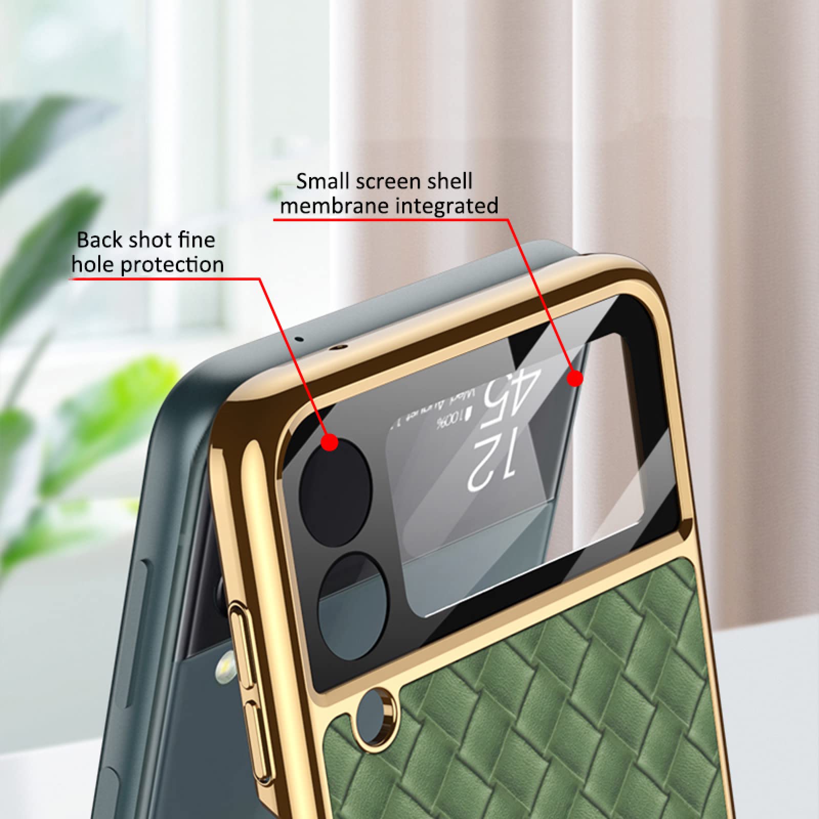 Premium Woven Leather Case for Samsung Galaxy Z Flip 3 | Electroplating Ring Design | Slim Protective Cover for Women | Perfect for Work, Travel & Everyday Use